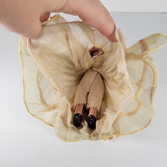 Vintage 6” Redhead Doll Yellow Gown Pink Ribbon Accents Collectible - Picture 9 of 12